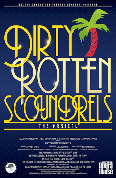 Dirty Rotten Scoundrels SONGS FOR A NEW WORLD October 22-November 14th 2022 by Second Generation Theatre. Young black man singing with his arms outstretched in a dark background with purple lights