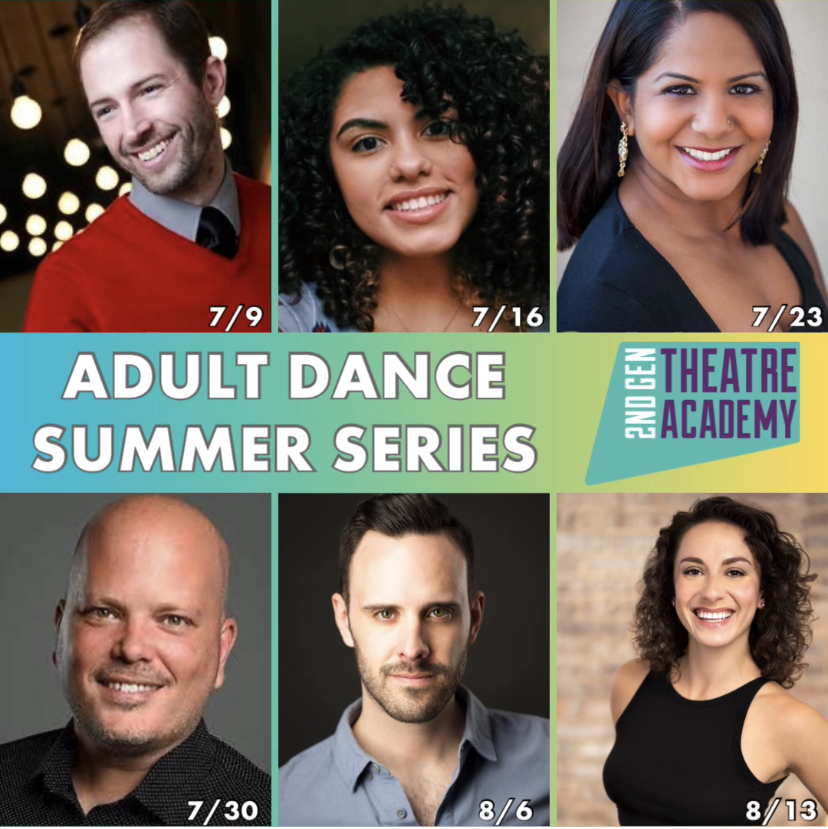 six adult headshots, announcing adult dance summer series for second generation theatre academy